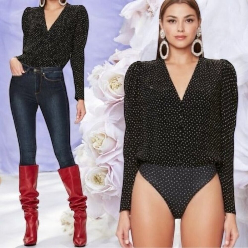 AFRM Rexy Button Front Bodysuit Polka Dot Special Occasion Feminine Party M